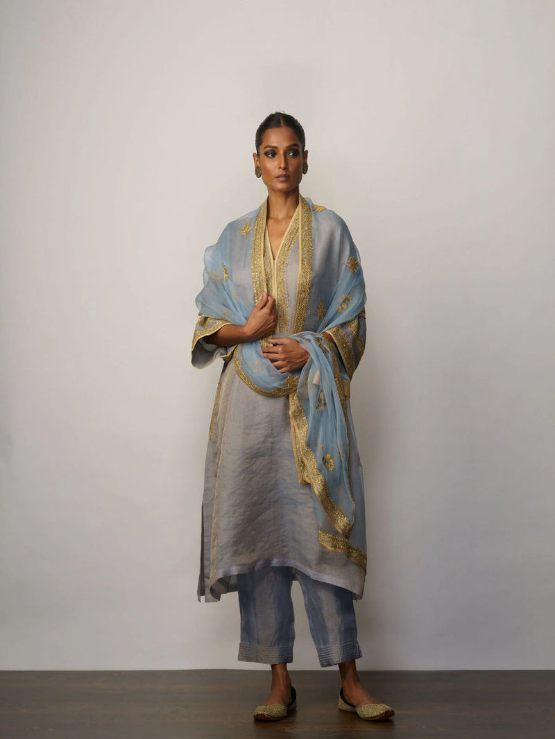 Mahtab' Banarasi tissue phiran kurta/kurta set by Malika Mathur for women Worldwide