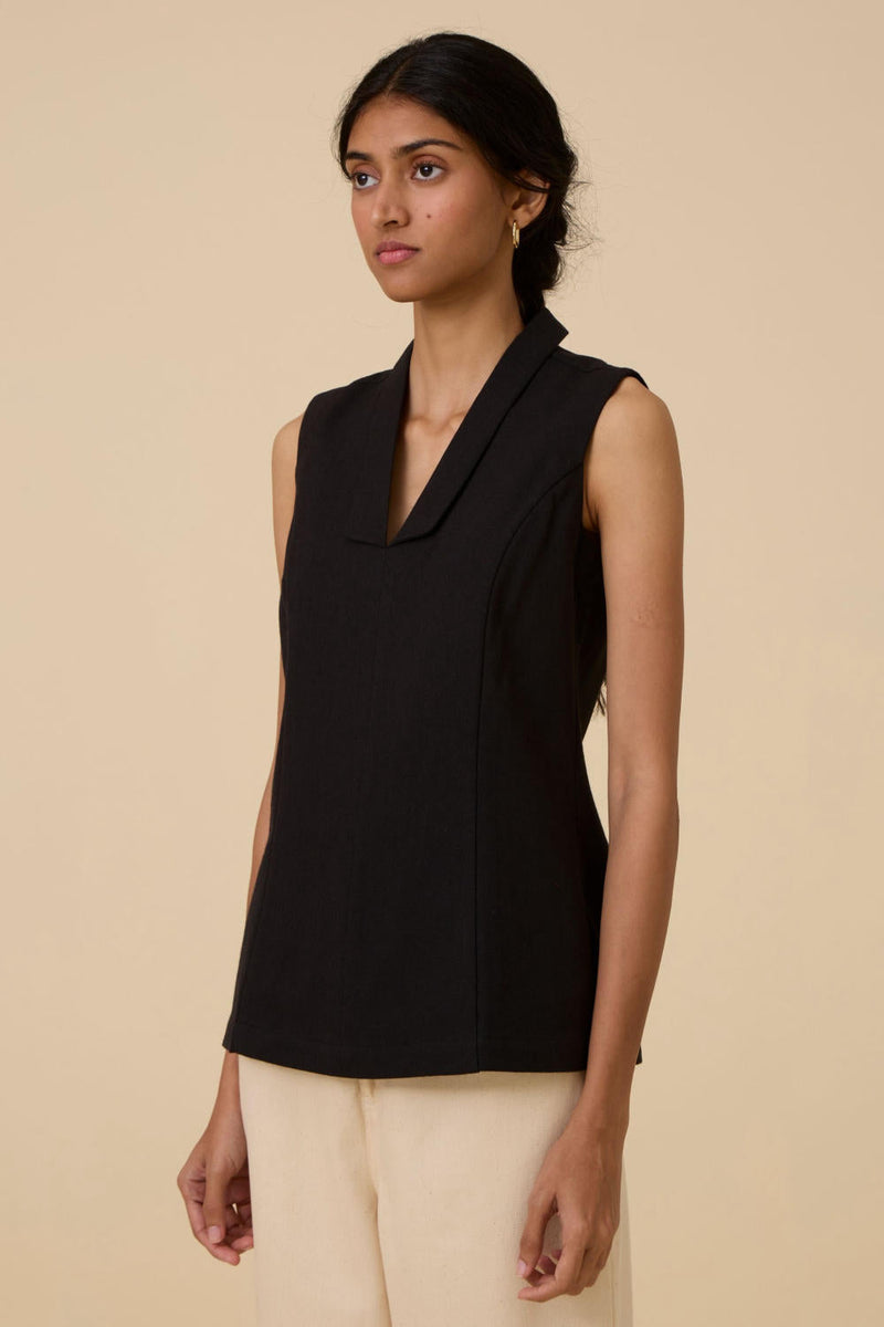 Maira Black Waistcoat cotton by The Summer House in black color for women Worldwide