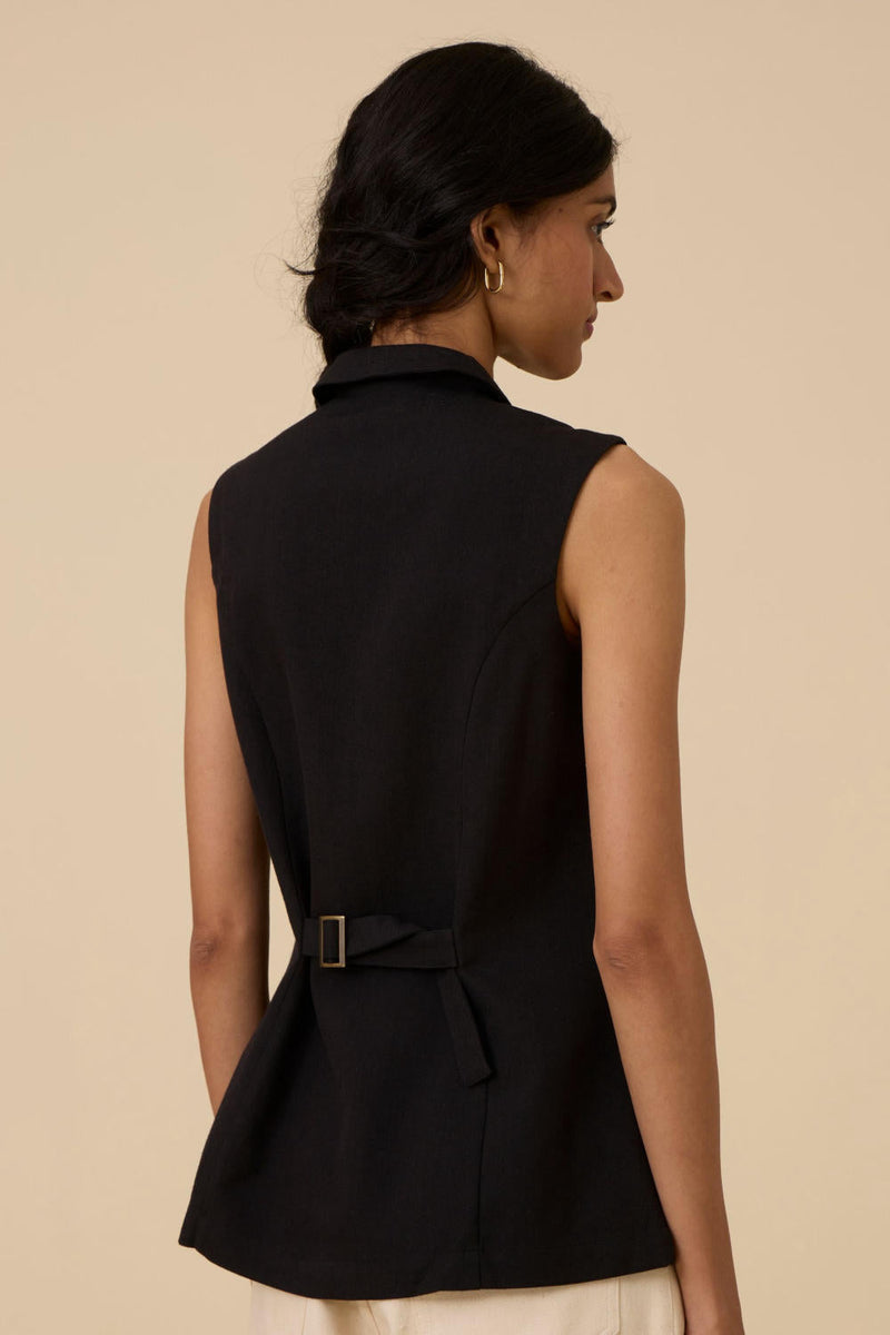 Maira Black Waistcoat cotton by The Summer House in black color for women Worldwide
