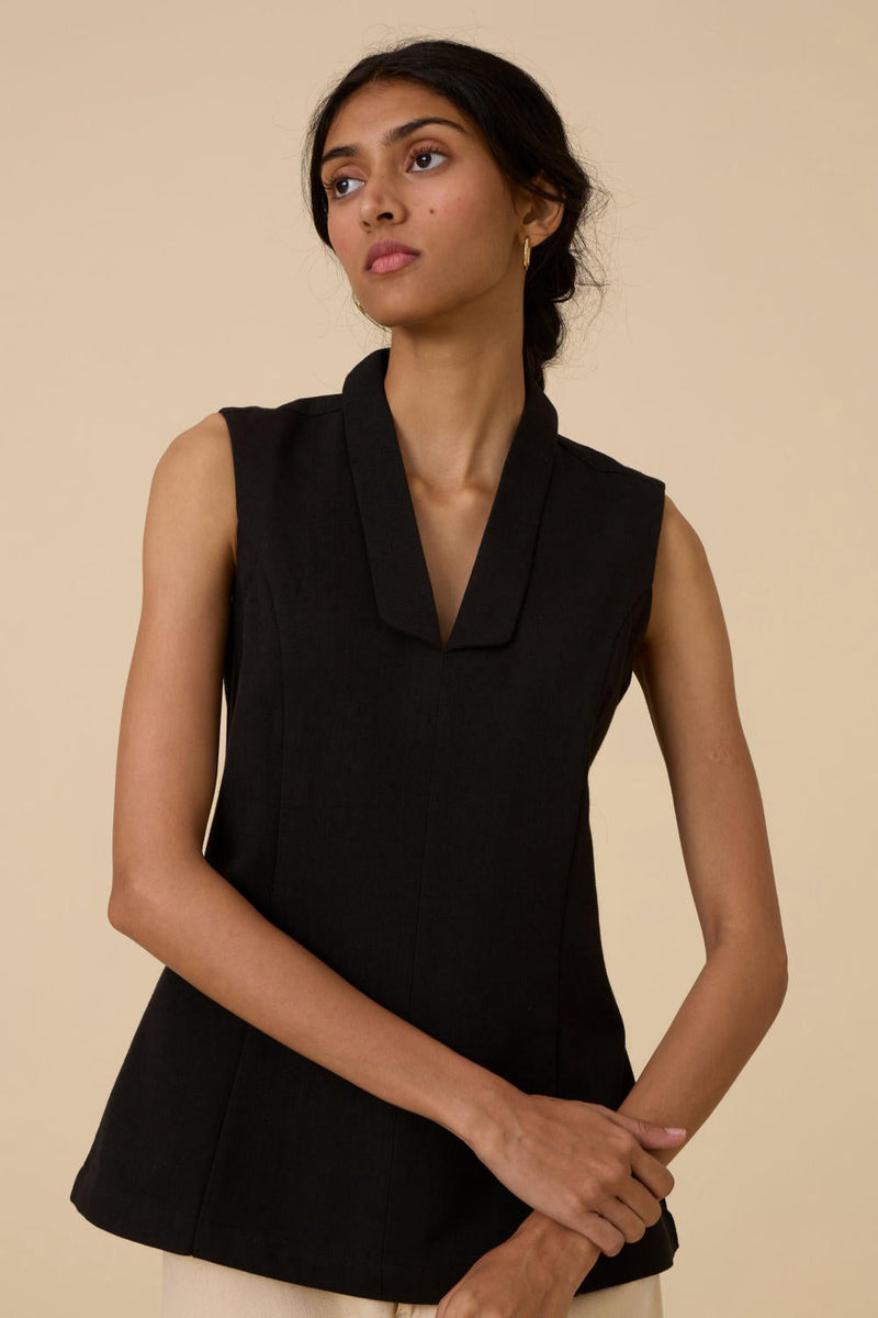 Maira Black Waistcoat cotton by The Summer House in black color for women Worldwide