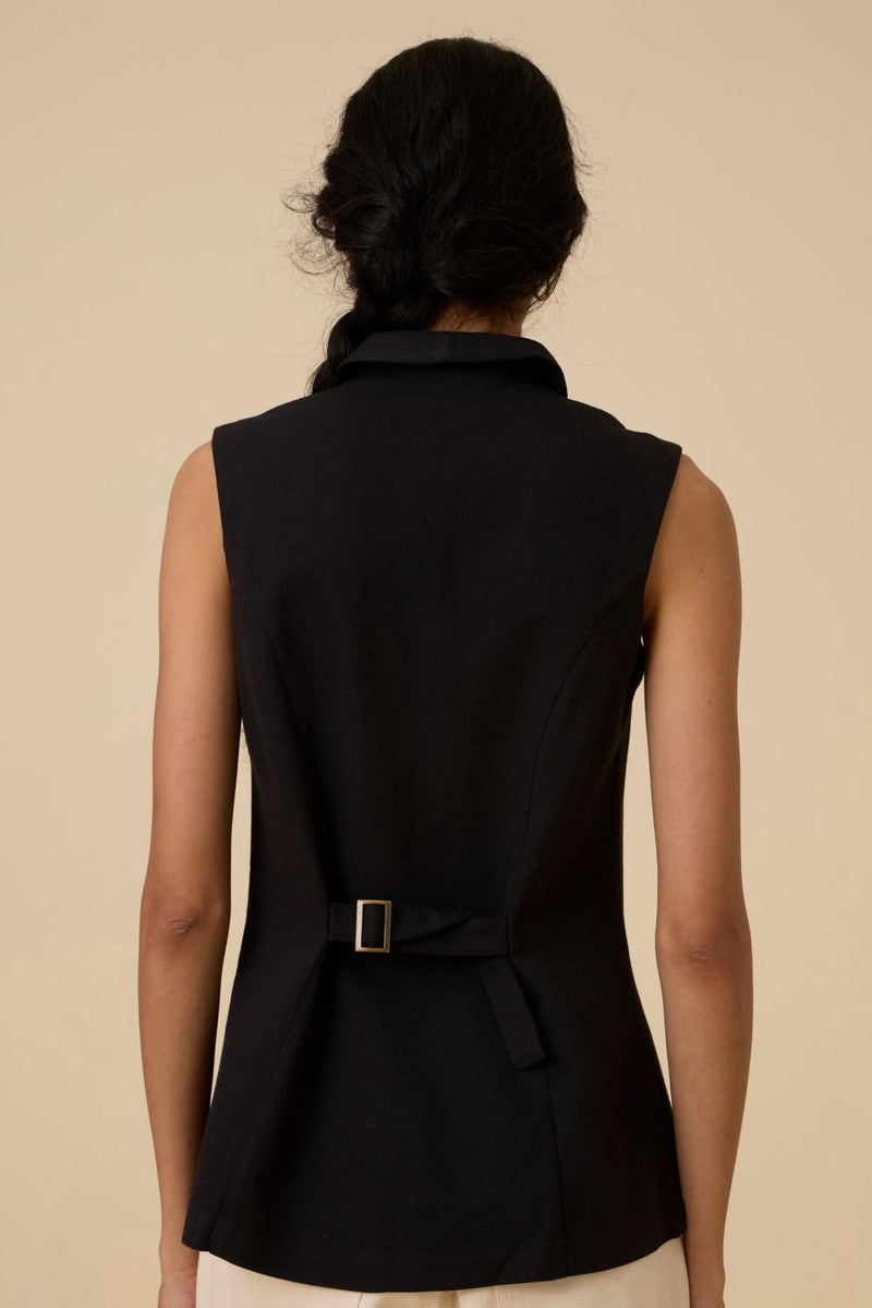 Maira Black Waistcoat cotton by The Summer House in black color for women Worldwide