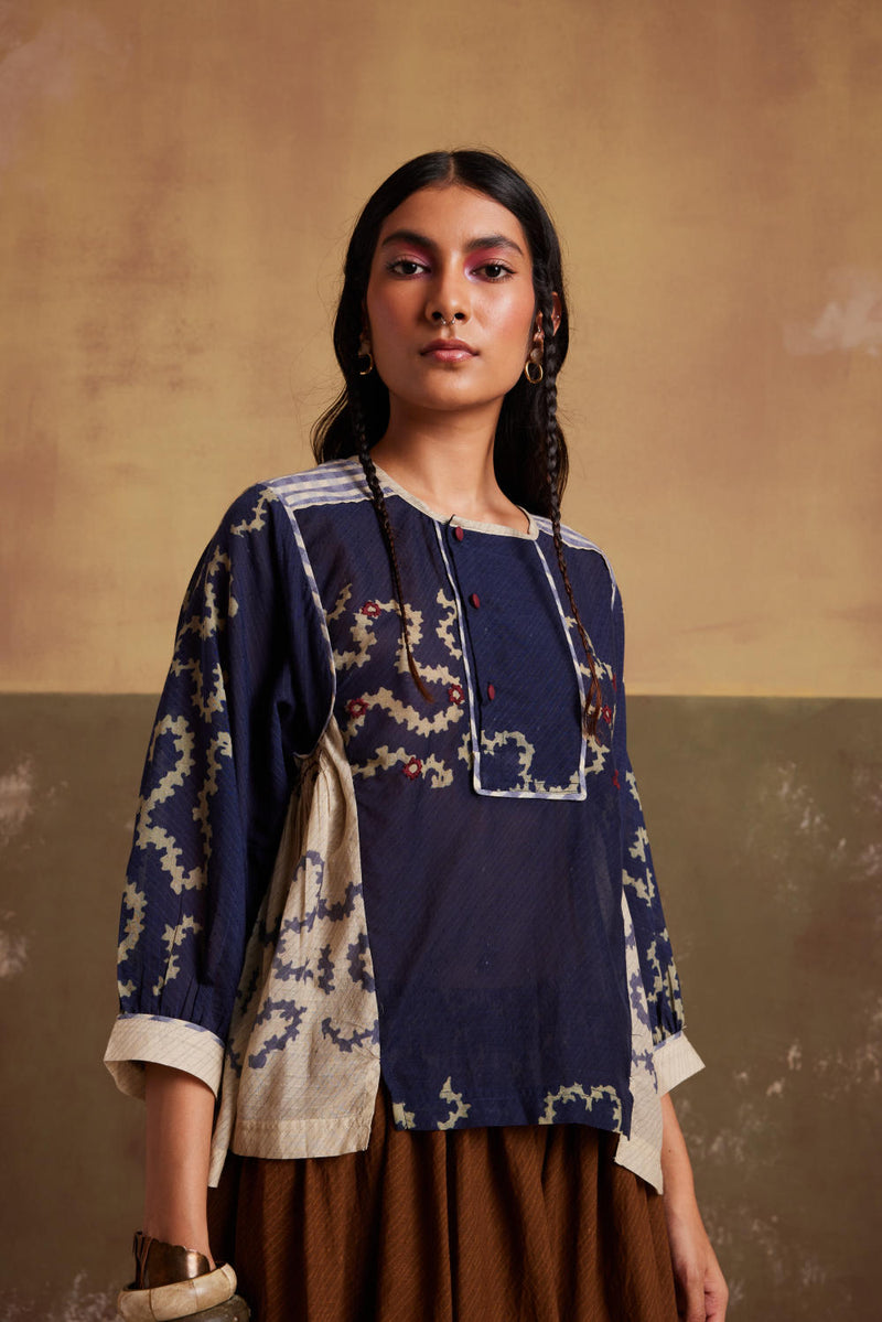 Maison Top-Indigo-Ivory Spiral cotton by CORD for women Worldwide