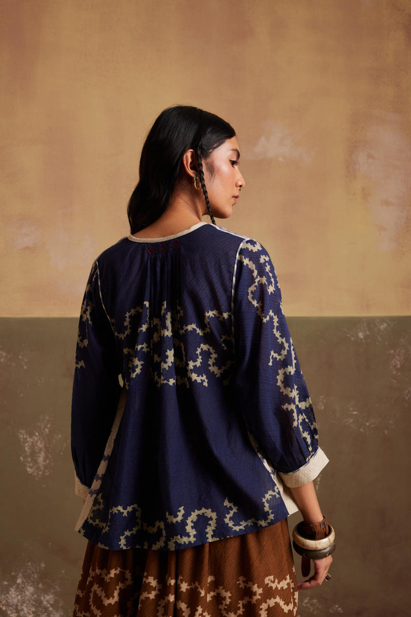 Maison Top-Indigo-Ivory Spiral cotton by CORD for women Worldwide