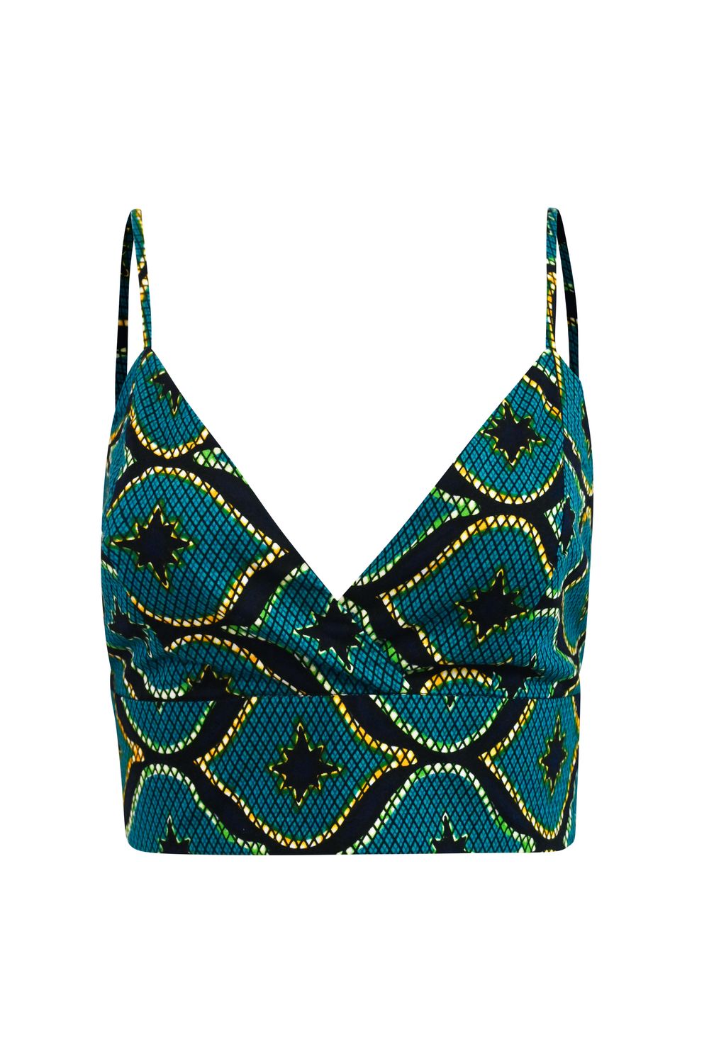 Makena Cropped Bralette Top -  Green Congres Print |TROPICANA