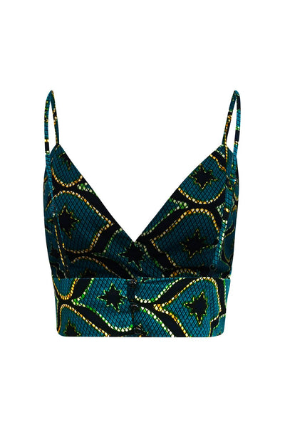 Makena Cropped Bralette Top -  Green Congres Print |TROPICANA