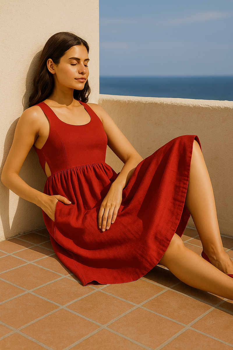 Chrimson Cross Back Dress cotton by Moborr in red color for women Worldwide