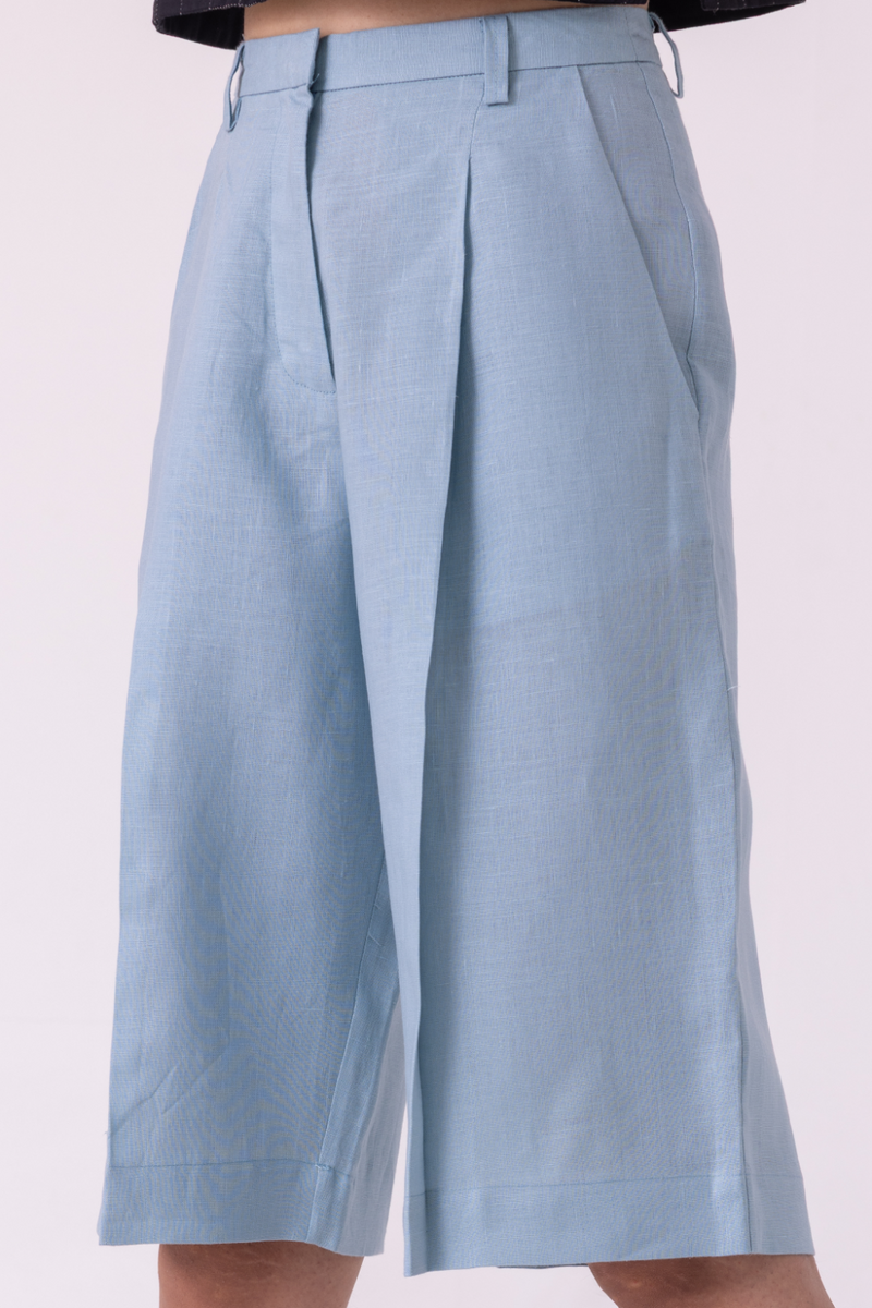 March Blue Linen Pleated Shorts all linen by The Summer House for women Worldwide