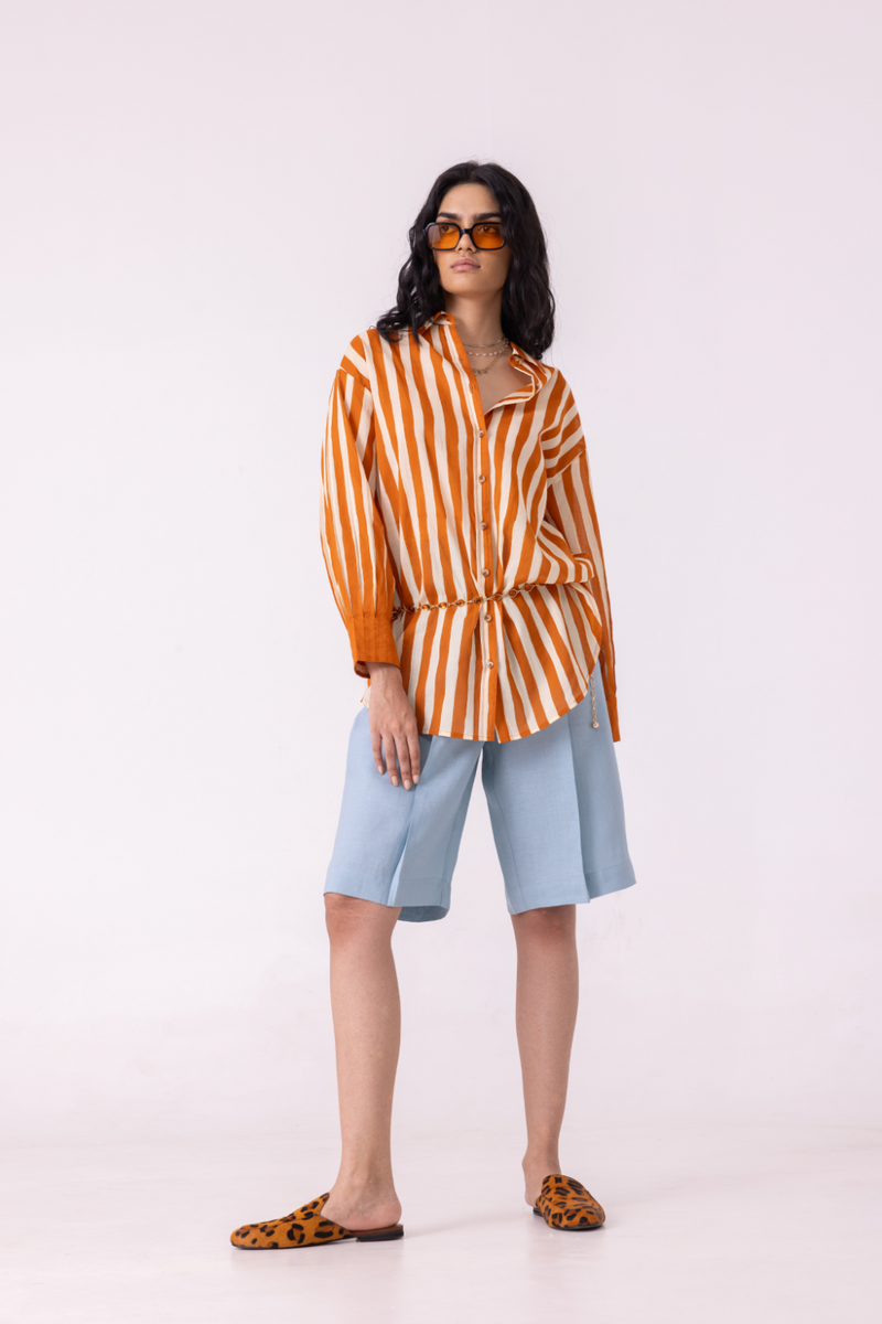 March Blue Linen Pleated Shorts all linen by The Summer House for women Worldwide