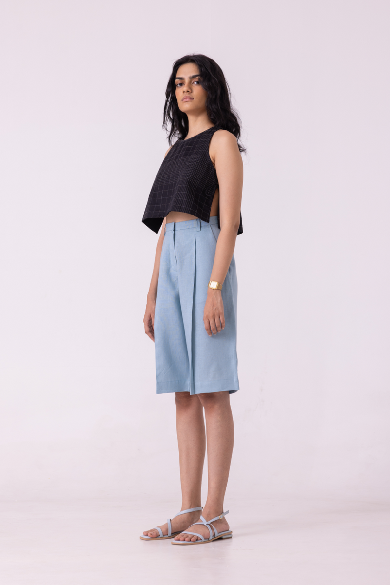 March Blue Linen Pleated Shorts all linen by The Summer House for women Worldwide