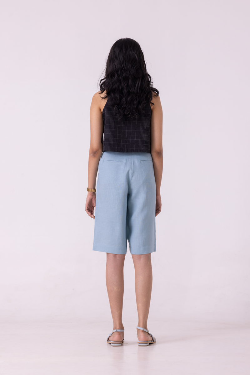 March Blue Linen Pleated Shorts all linen by The Summer House for women Worldwide