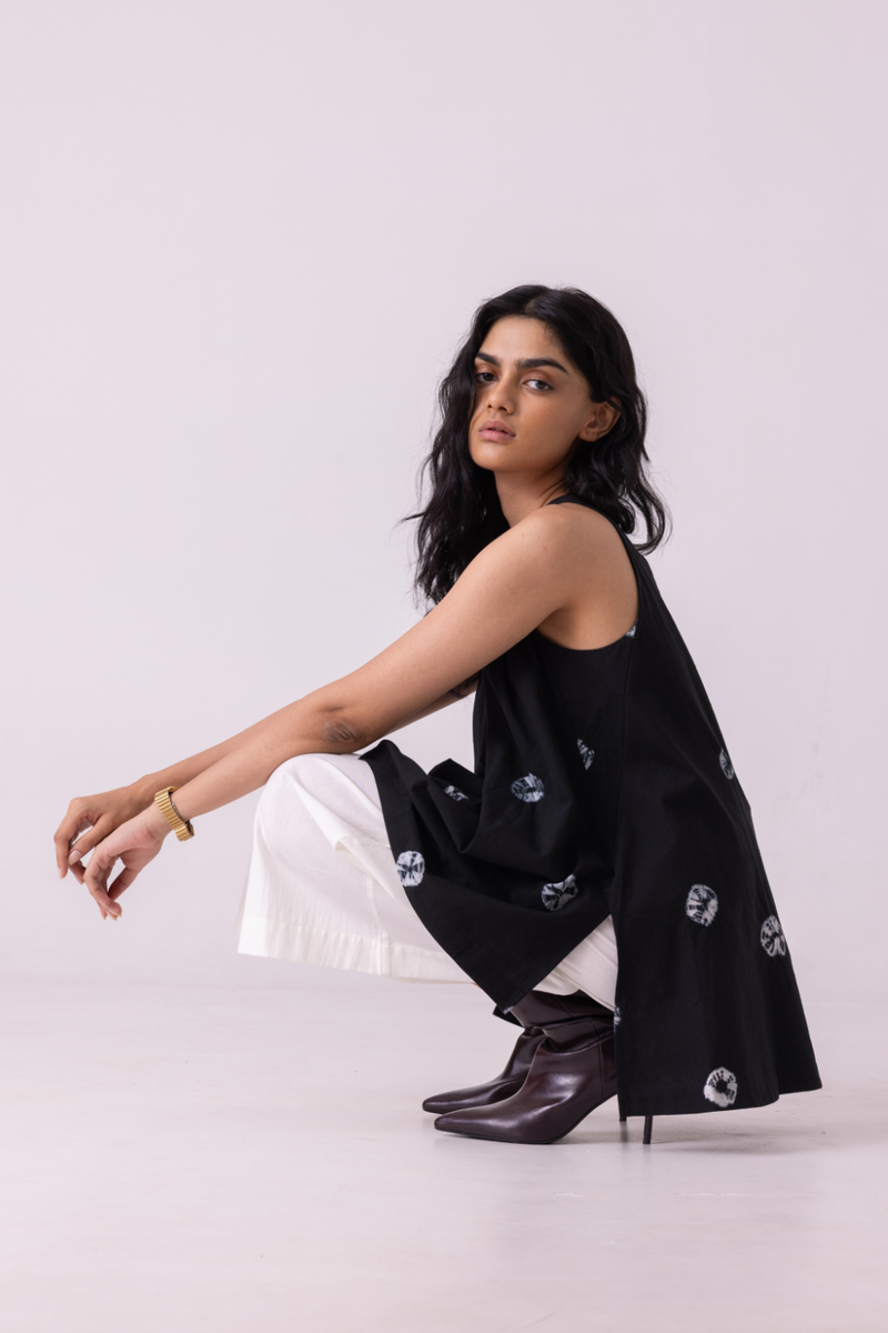 Margo Black Bandhani Handwoven Top cotton by The Summer House for women Worldwide