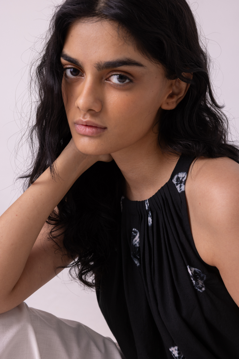 Margo Black Bandhani Handwoven Top cotton by The Summer House for women Worldwide
