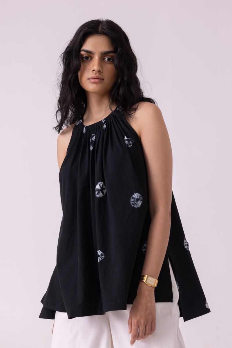 Margo Black Bandhani Handwoven Top cotton by The Summer House for women Worldwide