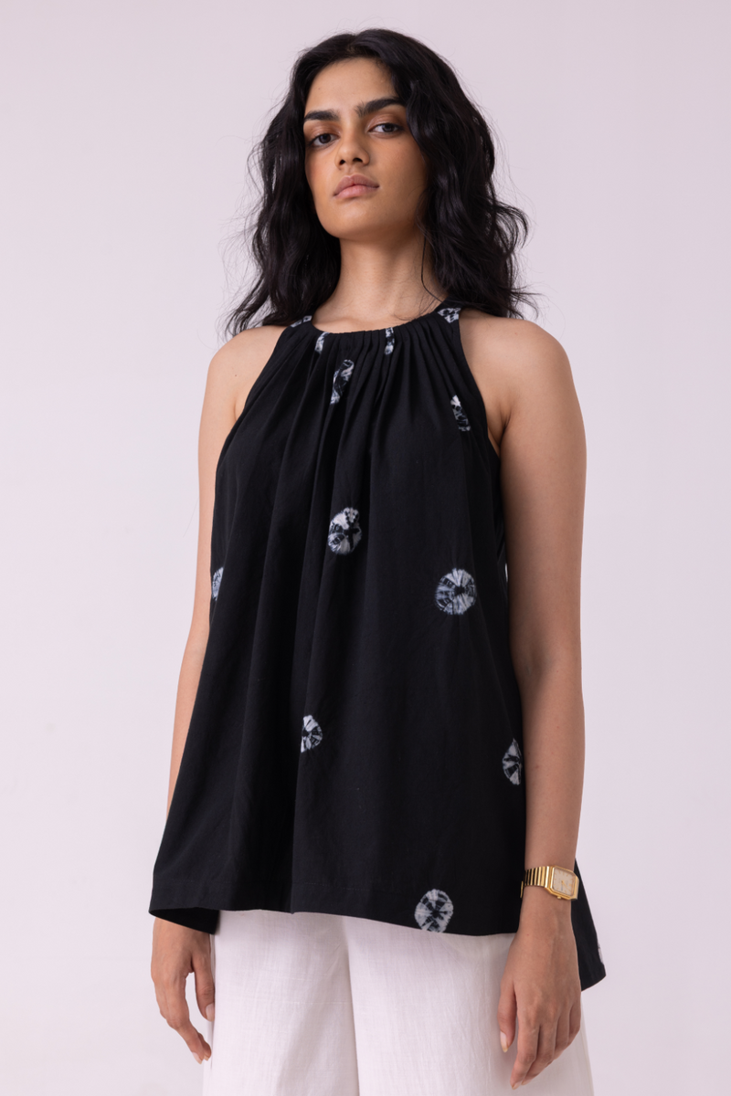 Margo Black Bandhani Handwoven Top cotton by The Summer House for women Worldwide
