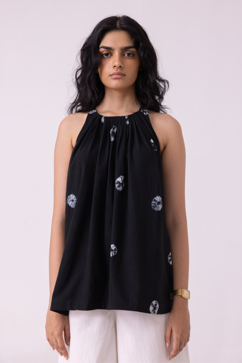 Margo Black Bandhani Handwoven Top cotton by The Summer House for women Worldwide