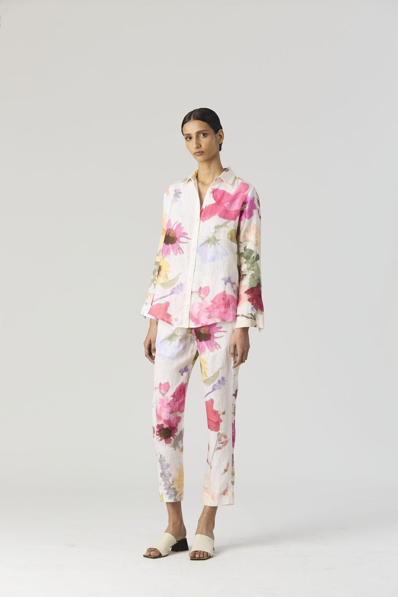 MARIA LINEN CO-ORD by Yam in white color for women Worldwide