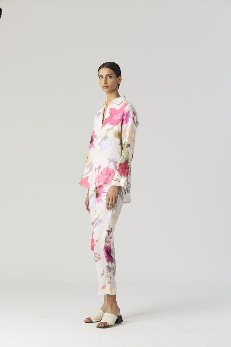 MARIA LINEN CO-ORD by Yam in white color for women Worldwide
