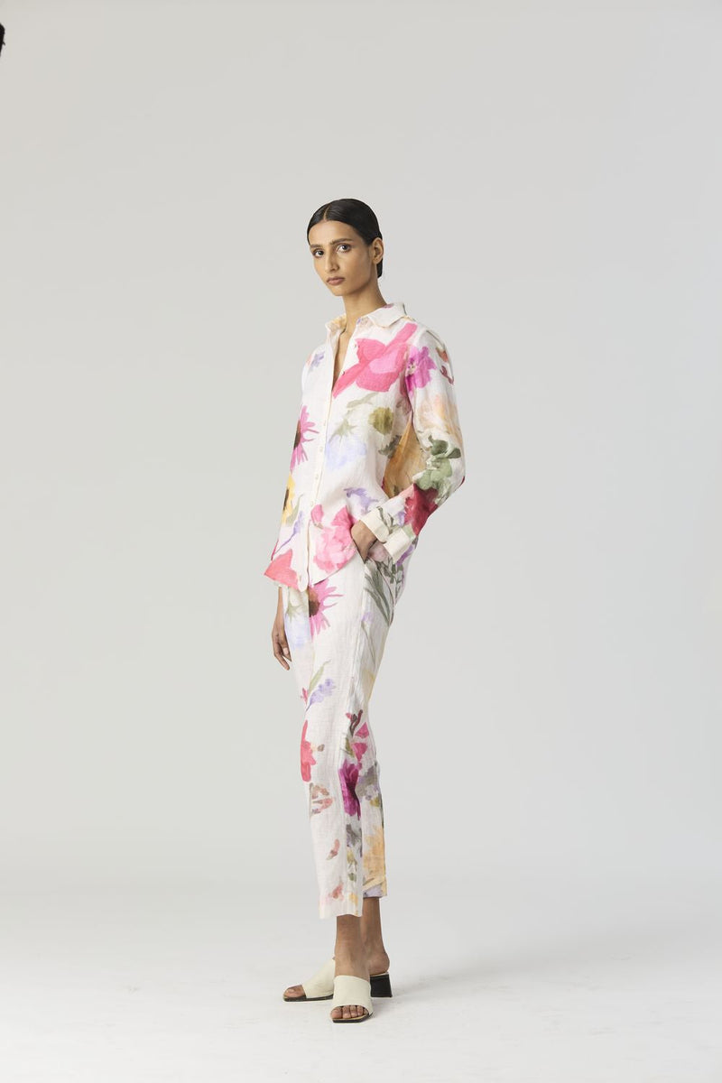 MARIA LINEN CO-ORD by Yam in white color for women Worldwide