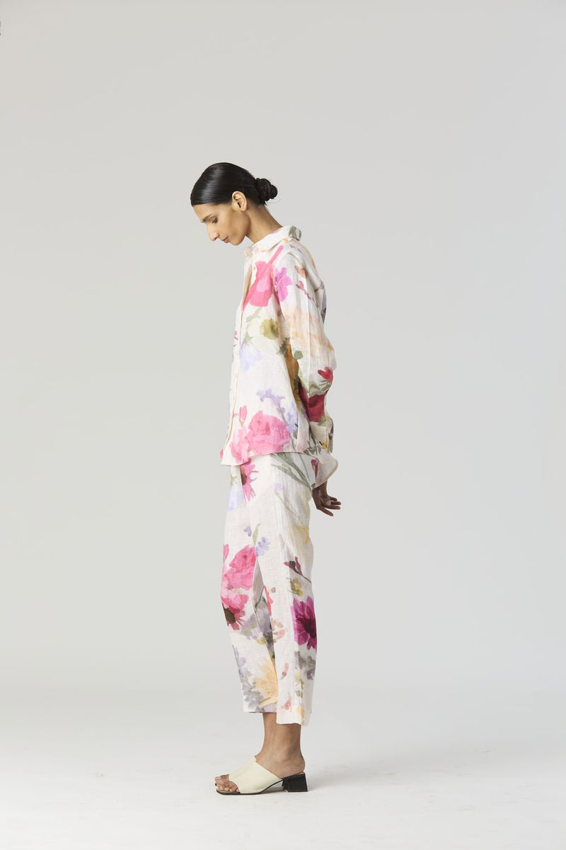 MARIA LINEN CO-ORD by Yam in white color for women Worldwide