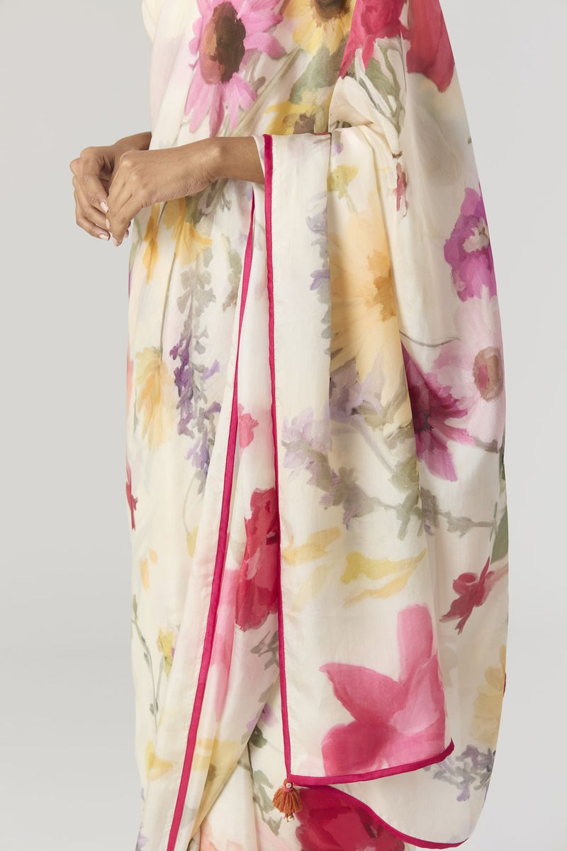 MARIA SAREE by Yam in white color for women Worldwide