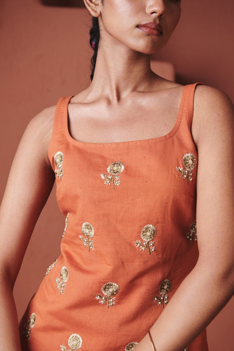 Marigold Coffee Co Linen Sleeveless Sharara Set cotton by Saphed in multi color for women Worldwide