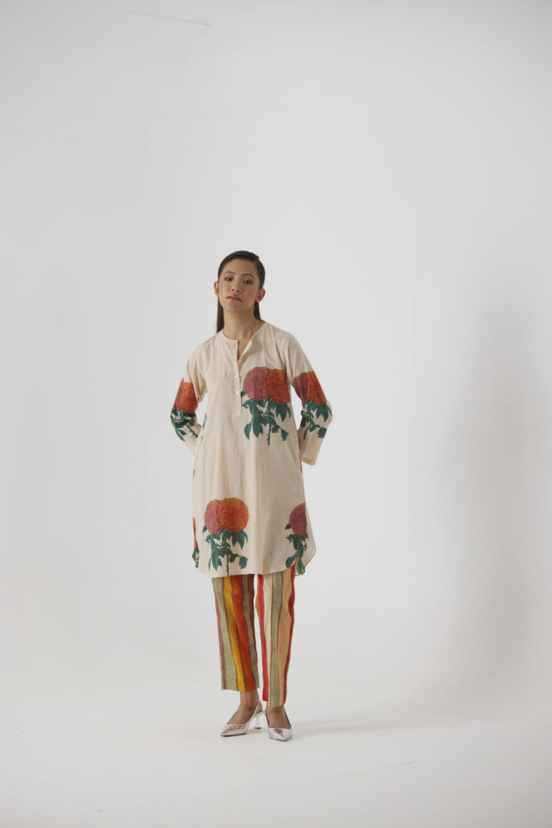 MARIGOLD SOLID SHORT KURTA SET cotton by Yam in beige color for women Worldwide