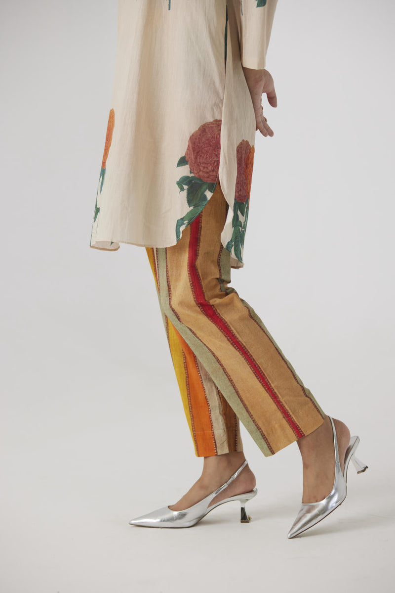 MARIGOLD SOLID SHORT KURTA SET cotton by Yam in beige color for women Worldwide