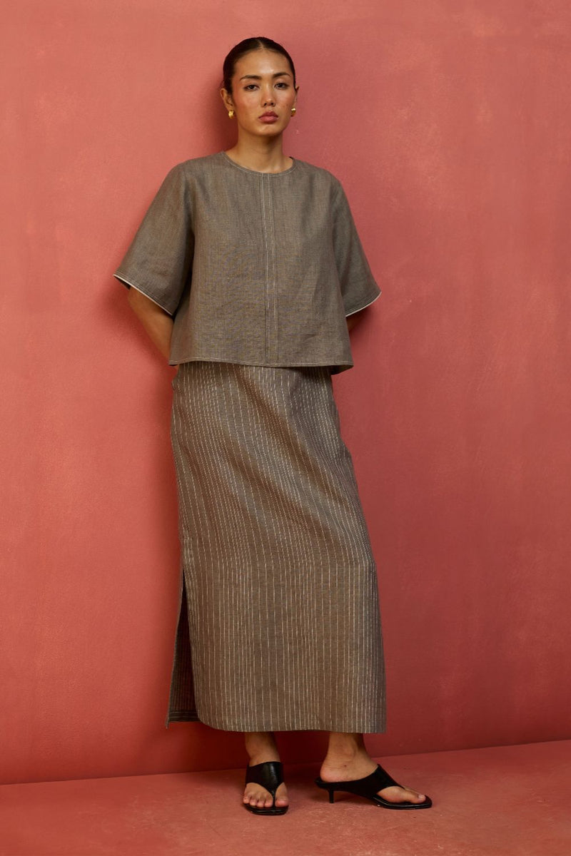 Mariko Crop Linen Top - Grey by Manan for Worldwide