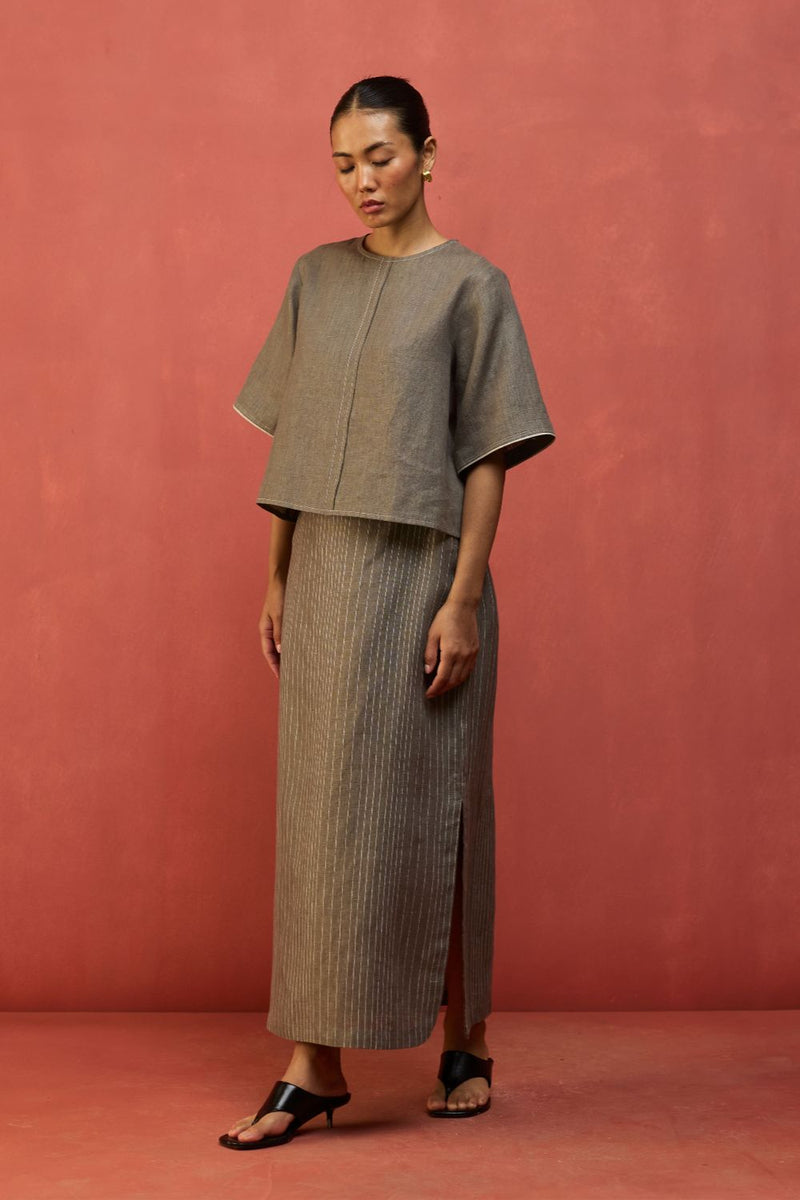 Mariko Crop Linen Top - Grey by Manan for Worldwide