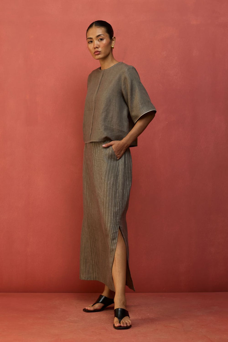 Mariko Crop Linen Top - Grey by Manan for Worldwide