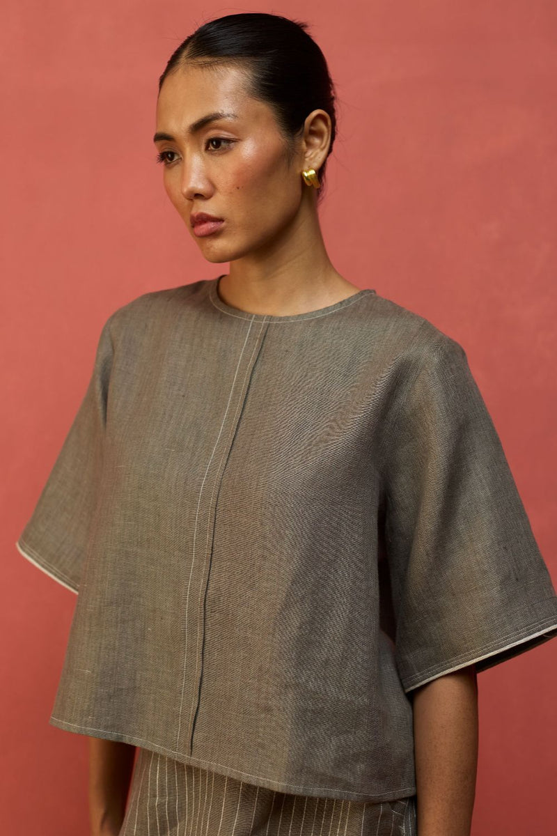 Mariko Crop Linen Co-ord Set - Grey by Manan for Worldwide