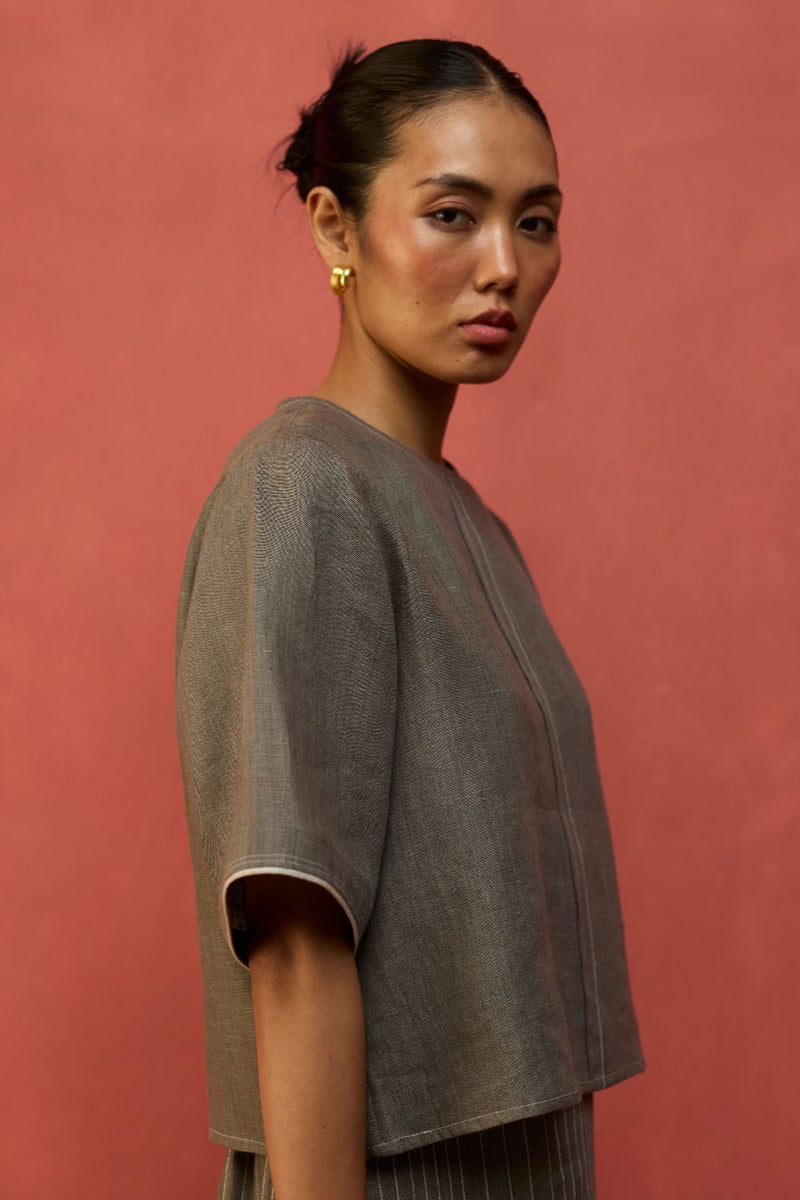 Mariko Crop Linen Co-ord Set - Grey by Manan for Worldwide