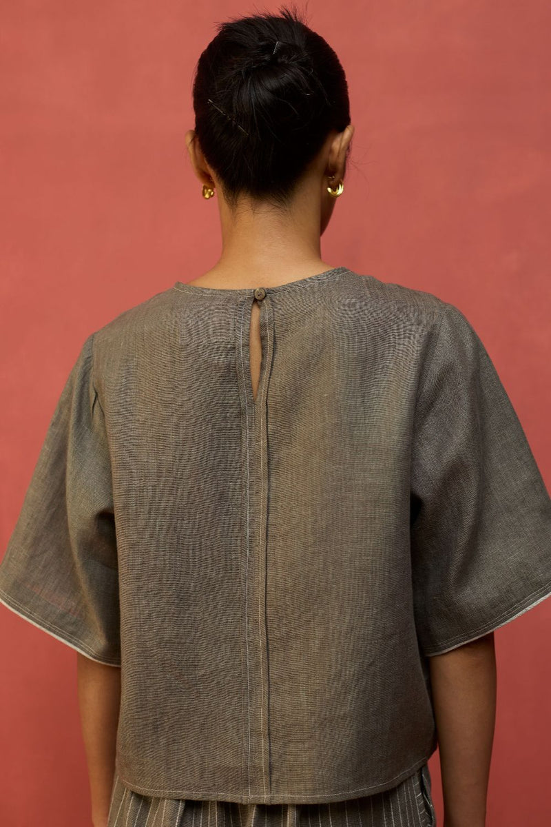 Mariko Crop Linen Top - Grey by Manan for Worldwide