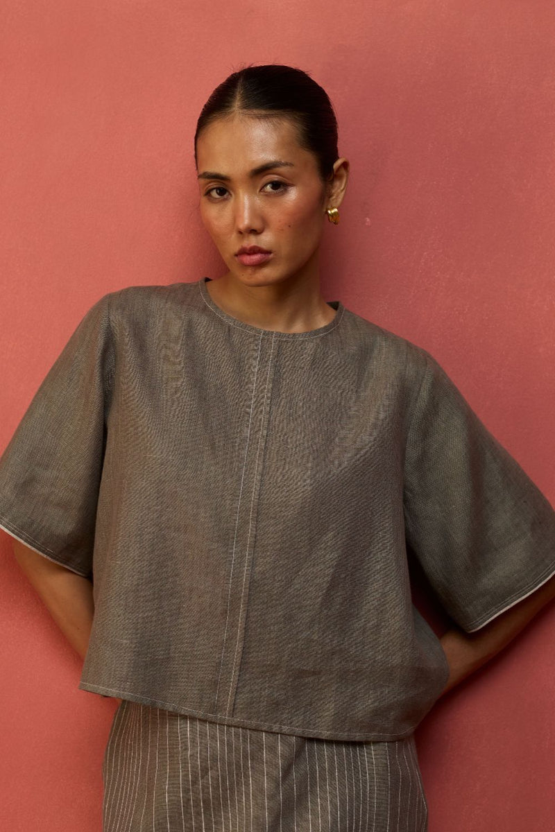 Mariko Crop Linen Co-ord Set - Grey by Manan for Worldwide