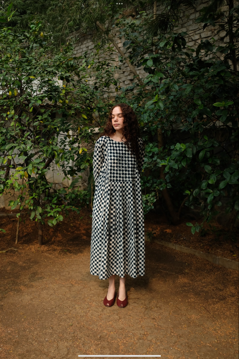 Marlow Dress - Indigo And White by MASON AND MILL for women Worldwide