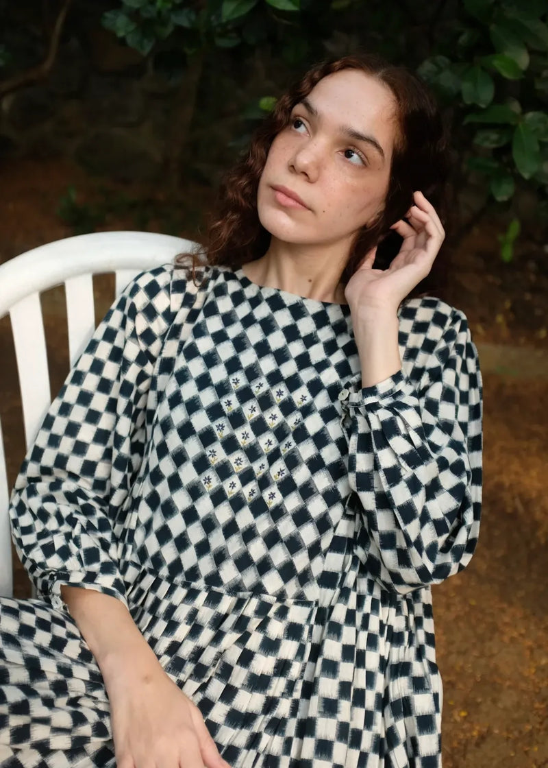 Marlow Dress - Indigo And White by MASON AND MILL for women Worldwide
