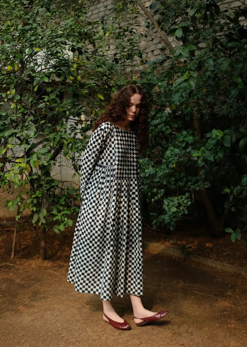 Marlow Dress - Indigo And White by MASON AND MILL for women Worldwide