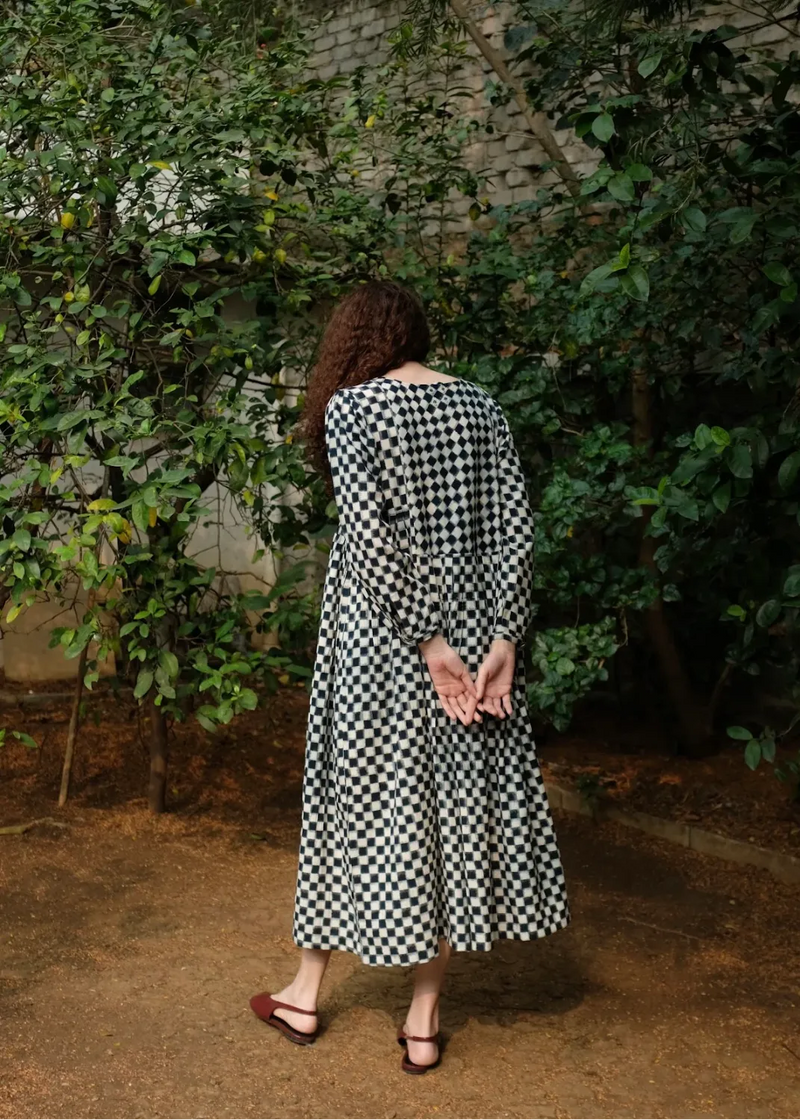 Marlow Dress - Indigo And White by MASON AND MILL for women Worldwide