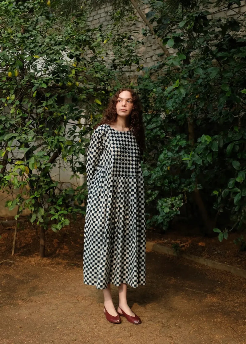 Marlow Dress - Indigo And White by MASON AND MILL for women Worldwide