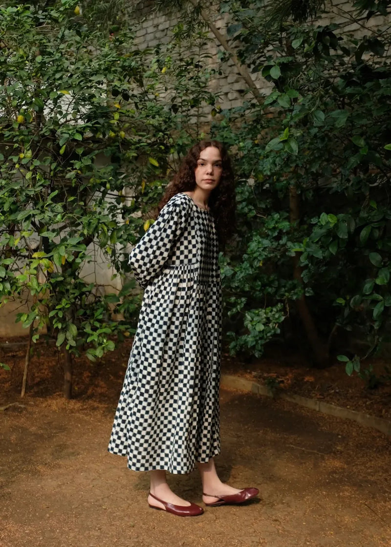 Marlow Dress - Indigo And White by MASON AND MILL for women Worldwide