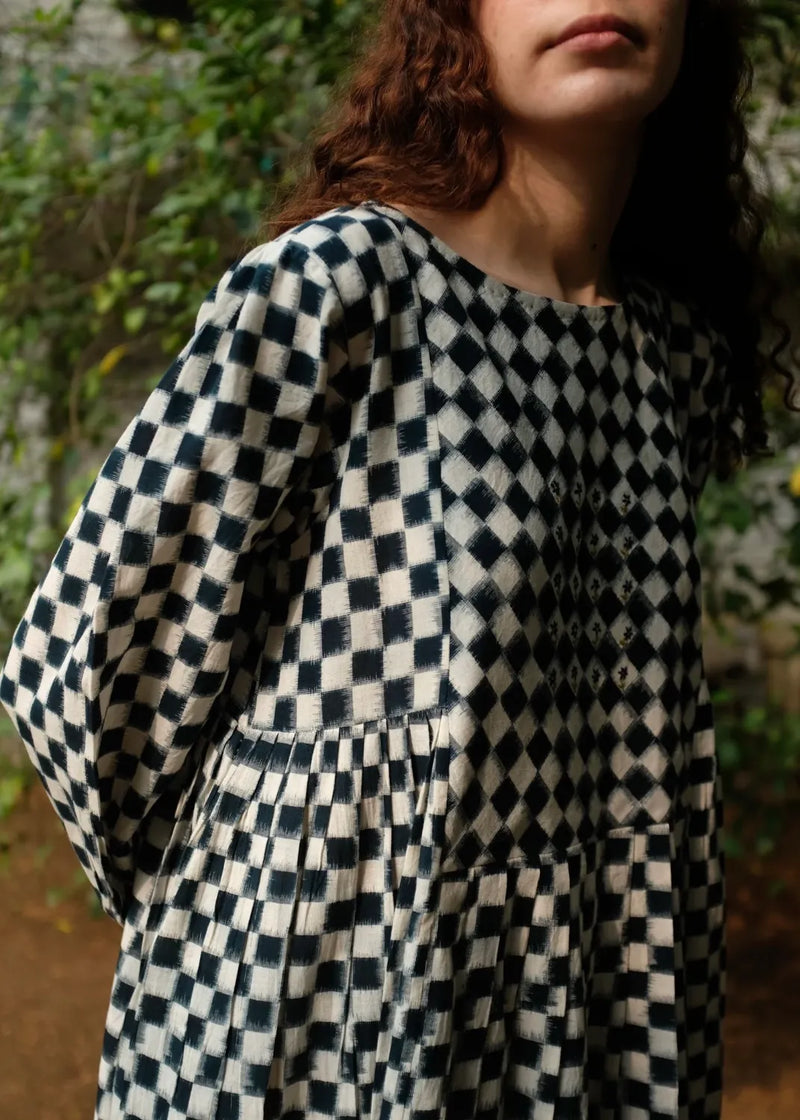 Marlow Dress - Indigo And White by MASON AND MILL for women Worldwide