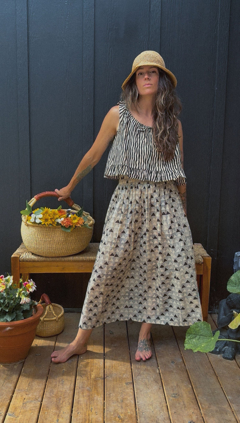 101 Vintage Skirt — Black & White Block Print mul by World of Crow in multi color for women Worldwide