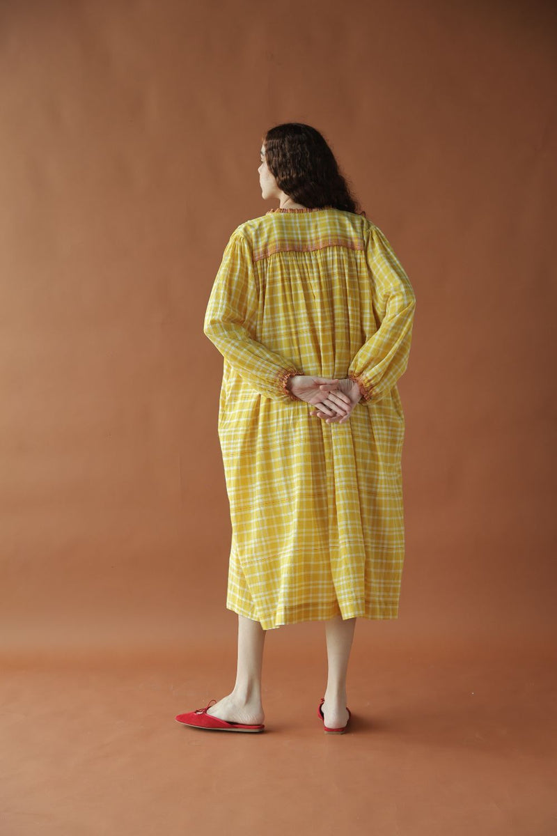 Sierra Dress-Yellow checks cotton by MASON AND MILL in yellow color for women Worldwide