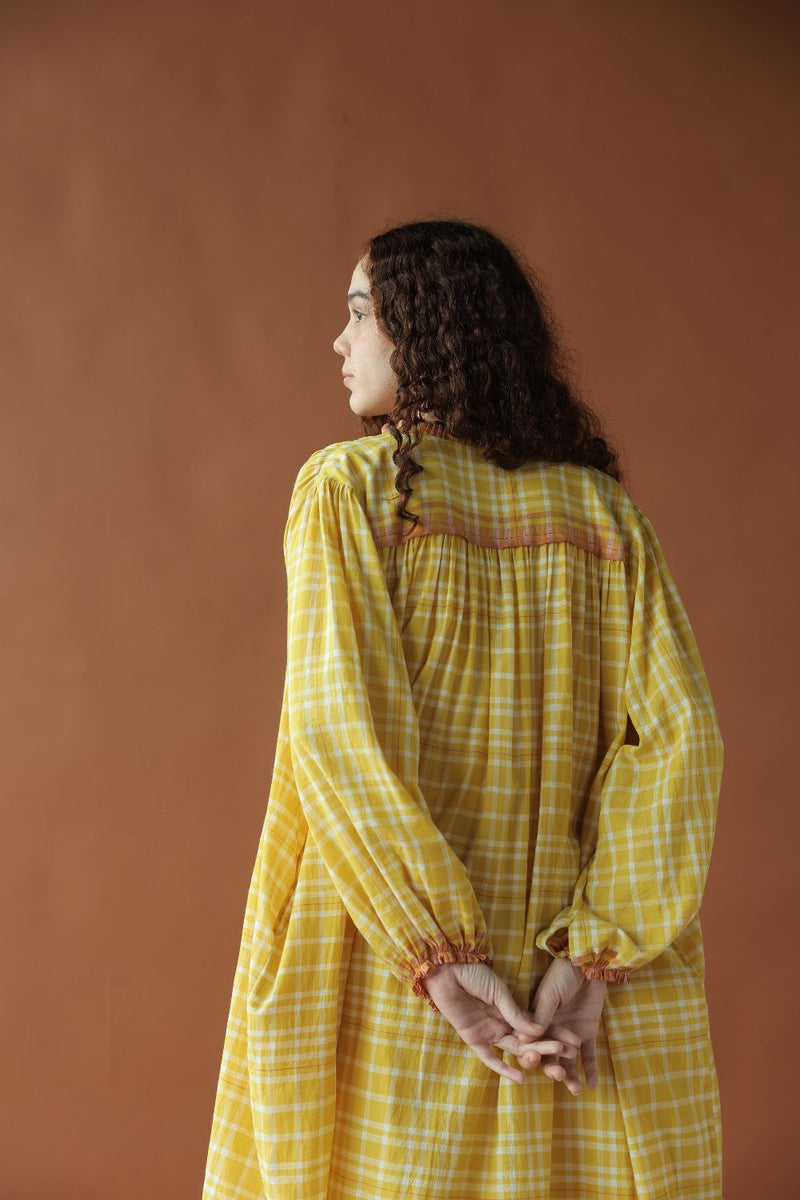 Sierra Dress-Yellow checks cotton by MASON AND MILL in yellow color for women Worldwide