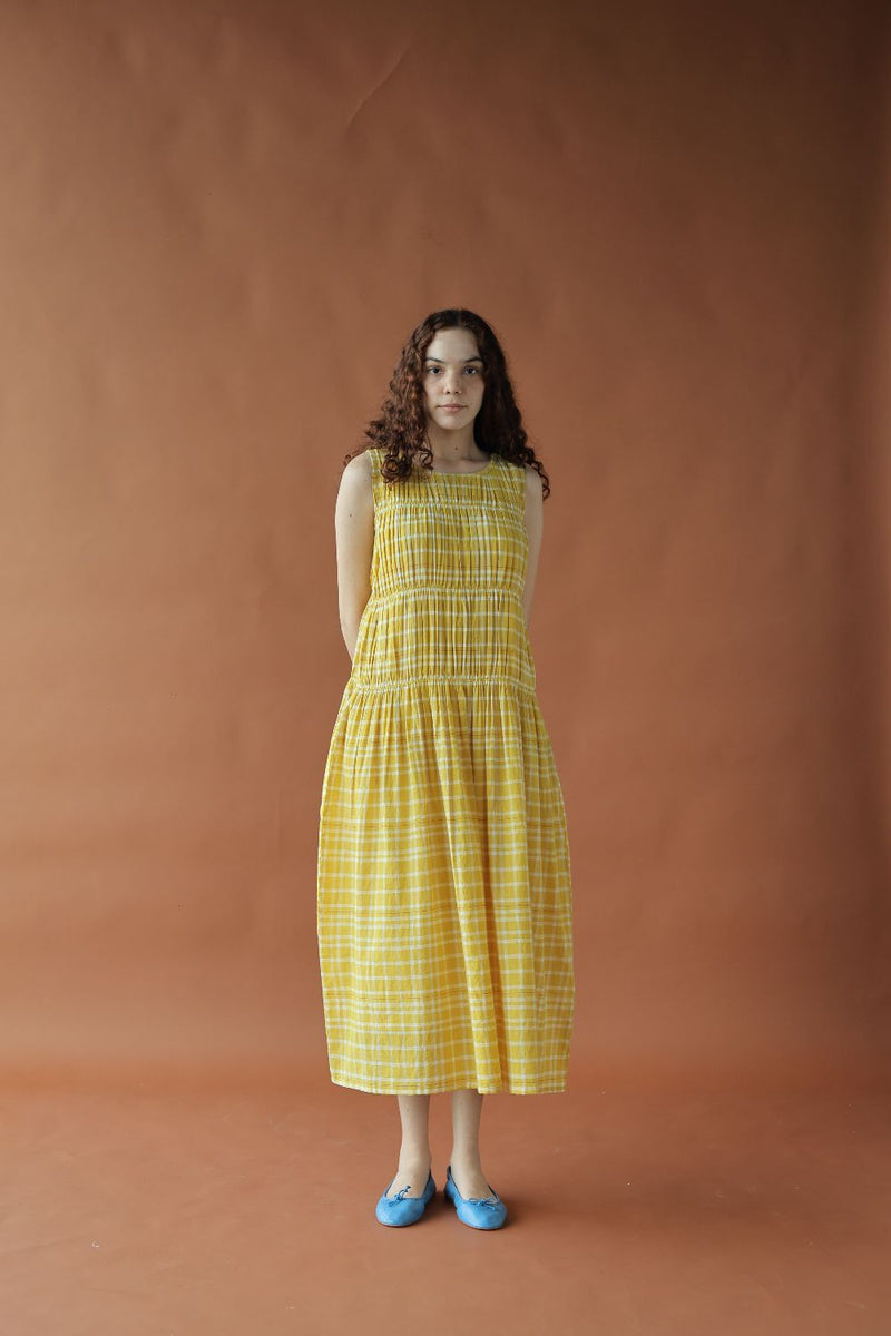 Ryle Dress-Yellow checks cotton by MASON AND MILL in yellow color for women Worldwide