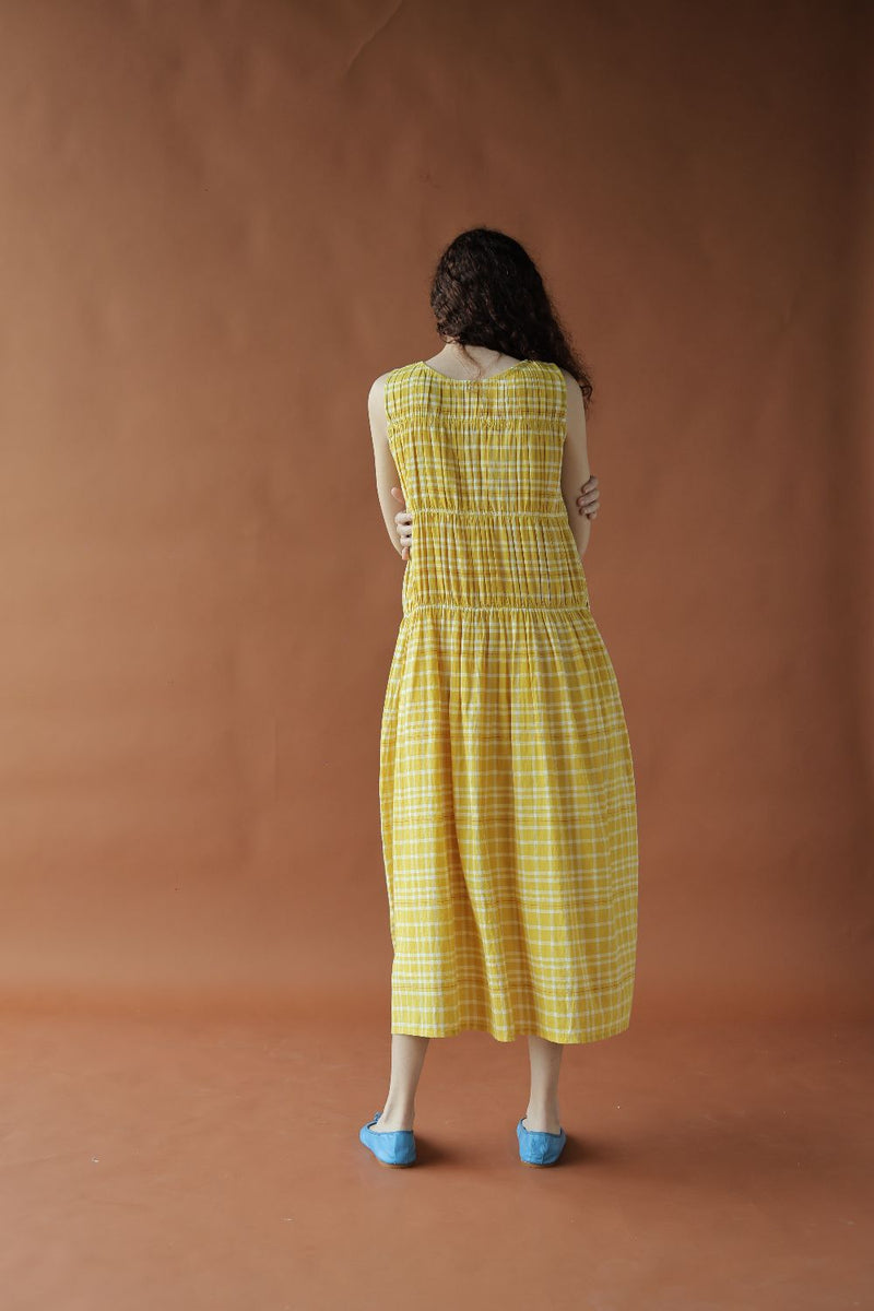 Ryle Dress-Yellow checks cotton by MASON AND MILL in yellow color for women Worldwide