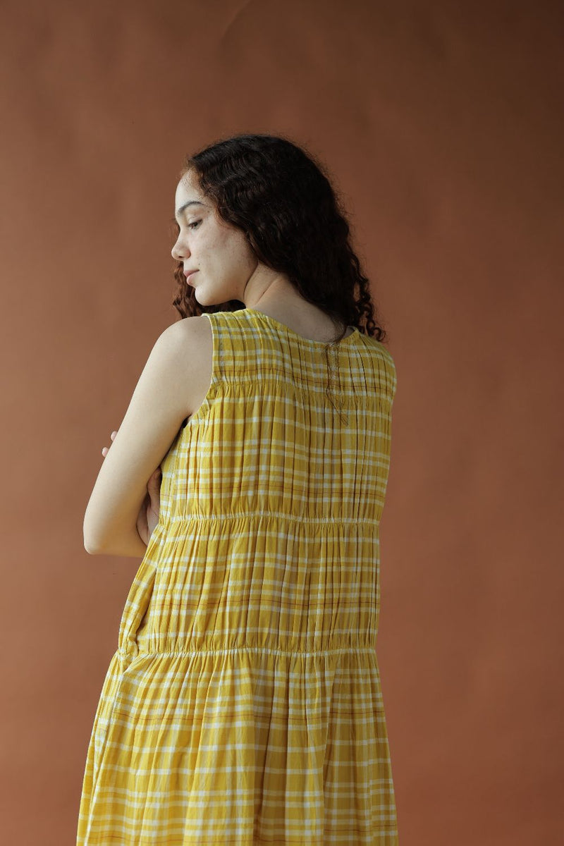 Ryle Dress-Yellow checks cotton by MASON AND MILL in yellow color for women Worldwide