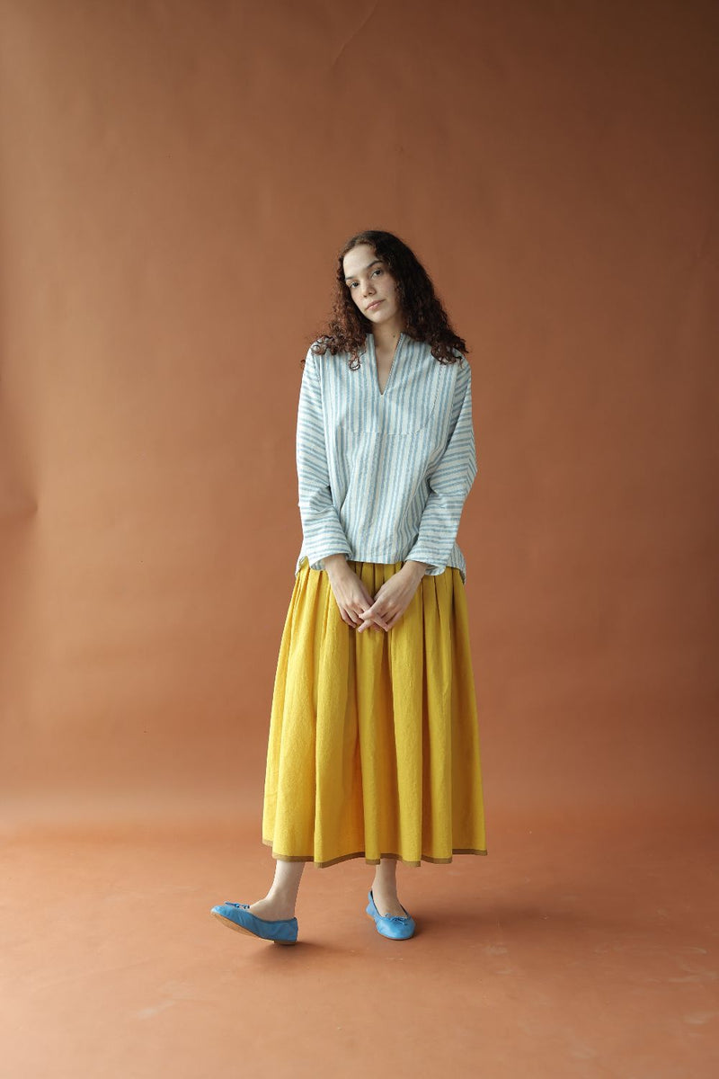 Sylvie-Blue Stripes Top cotton by MASON AND MILL in blue color for women Worldwide