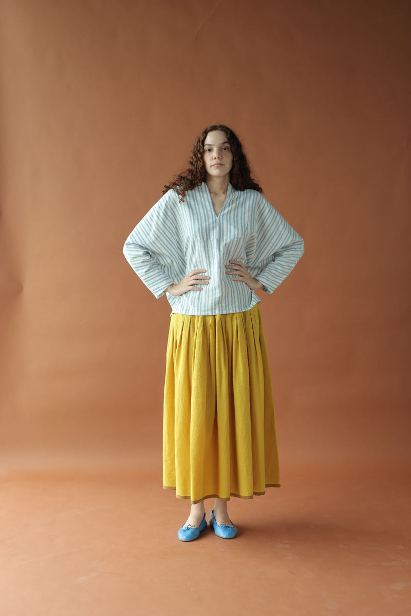 Sylvie-Blue Stripes Top cotton by MASON AND MILL in blue color for women Worldwide