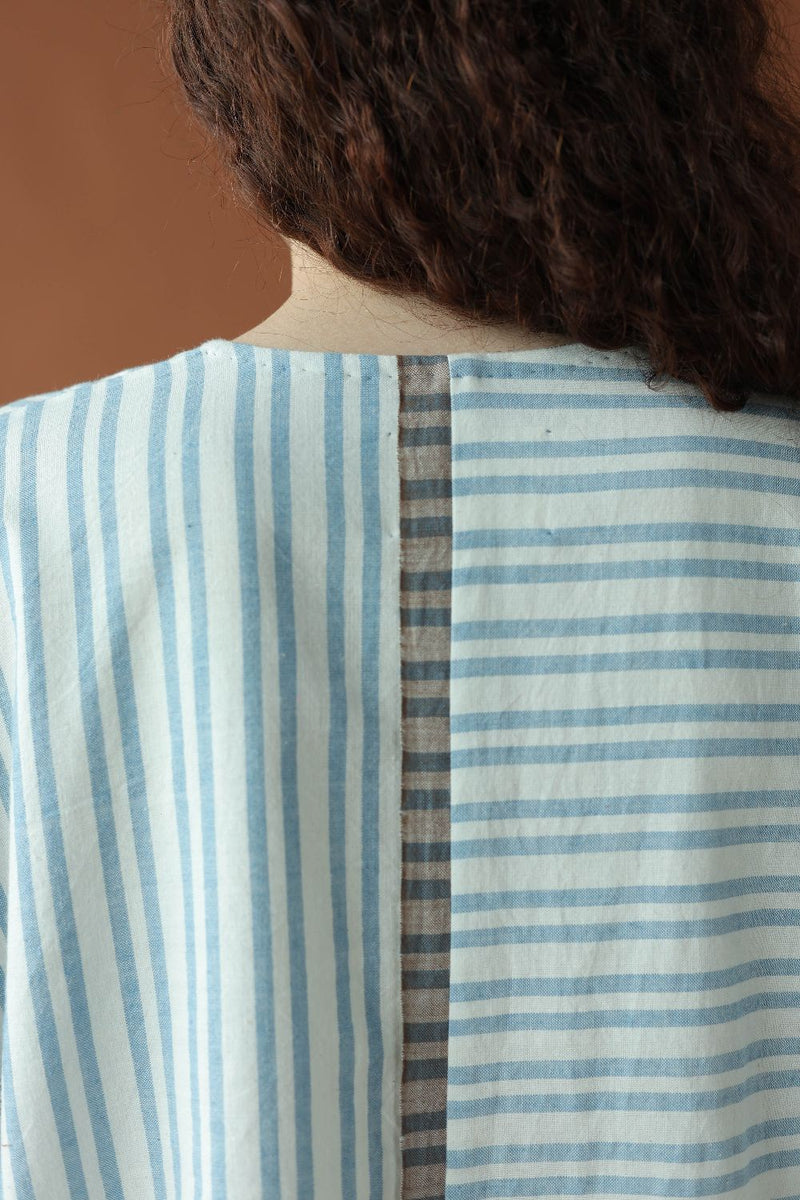 Sylvie-Blue Stripes Top cotton by MASON AND MILL in blue color for women Worldwide